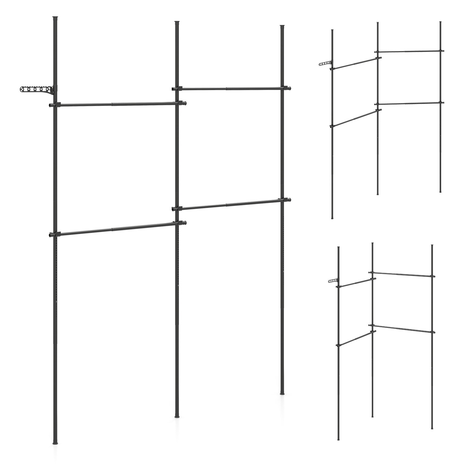 Reguliuojama grindų ir lubų drabužių kabykla su 4 skersiniais, juoda, 110–315 × 138,9–243,8 cm 3