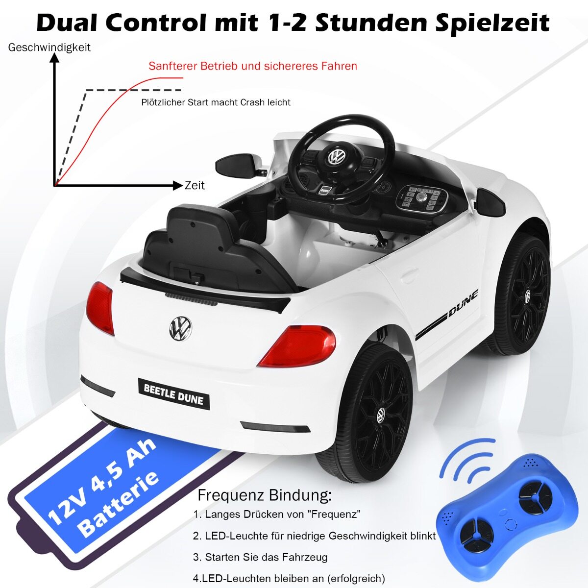 Vaikiškas elektromobilis Volkswagen Beetle su nuotoliniu valdymu, baltas, 94 × 55,5 × 47 cm 2