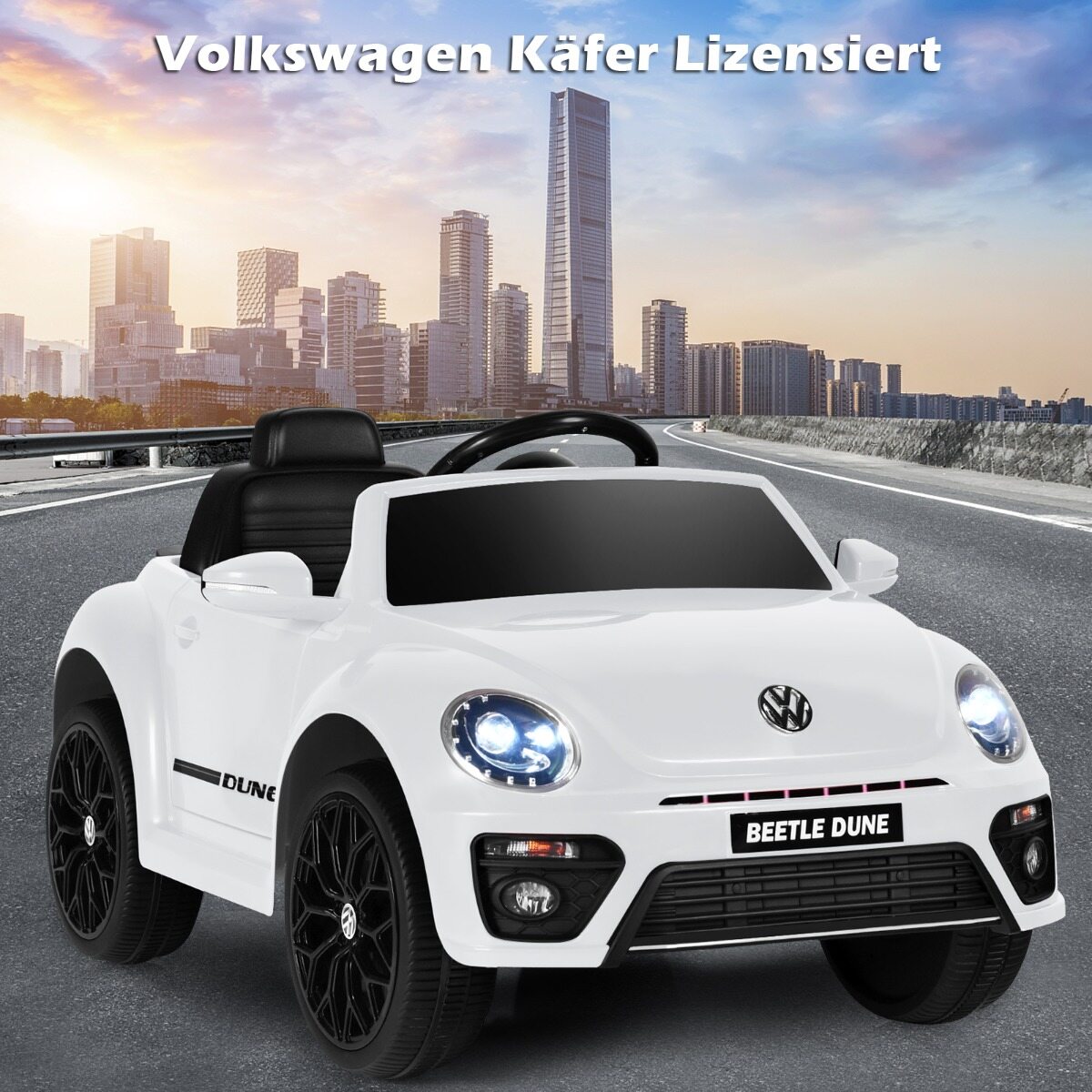 Vaikiškas elektromobilis Volkswagen Beetle su nuotoliniu valdymu, baltas, 94 × 55,5 × 47 cm