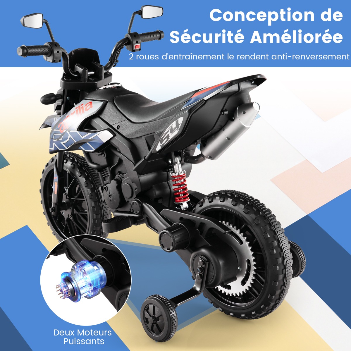 Vaikiškas elektrinis motociklas mėlynas 3