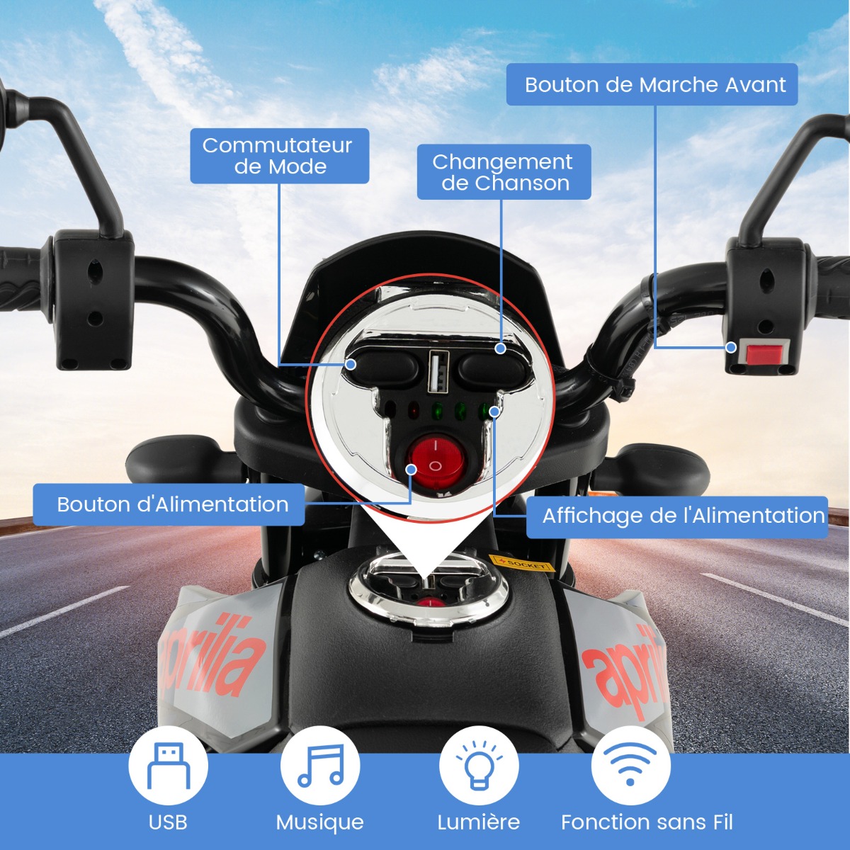 Vaikiškas elektrinis motociklas mėlynas