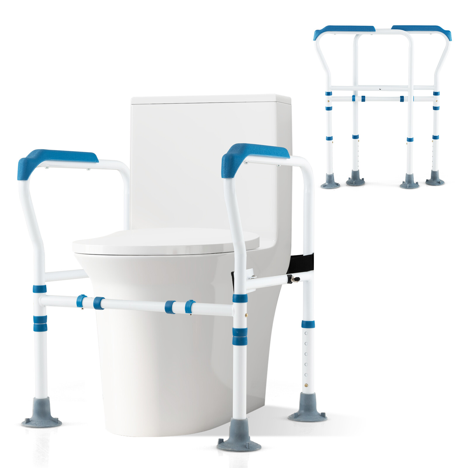 Tualetes drošības rokturis, regulējama augstuma, zila un balta, 62,2–67,3 × 49,5 × 64,8–77,5 cm 2