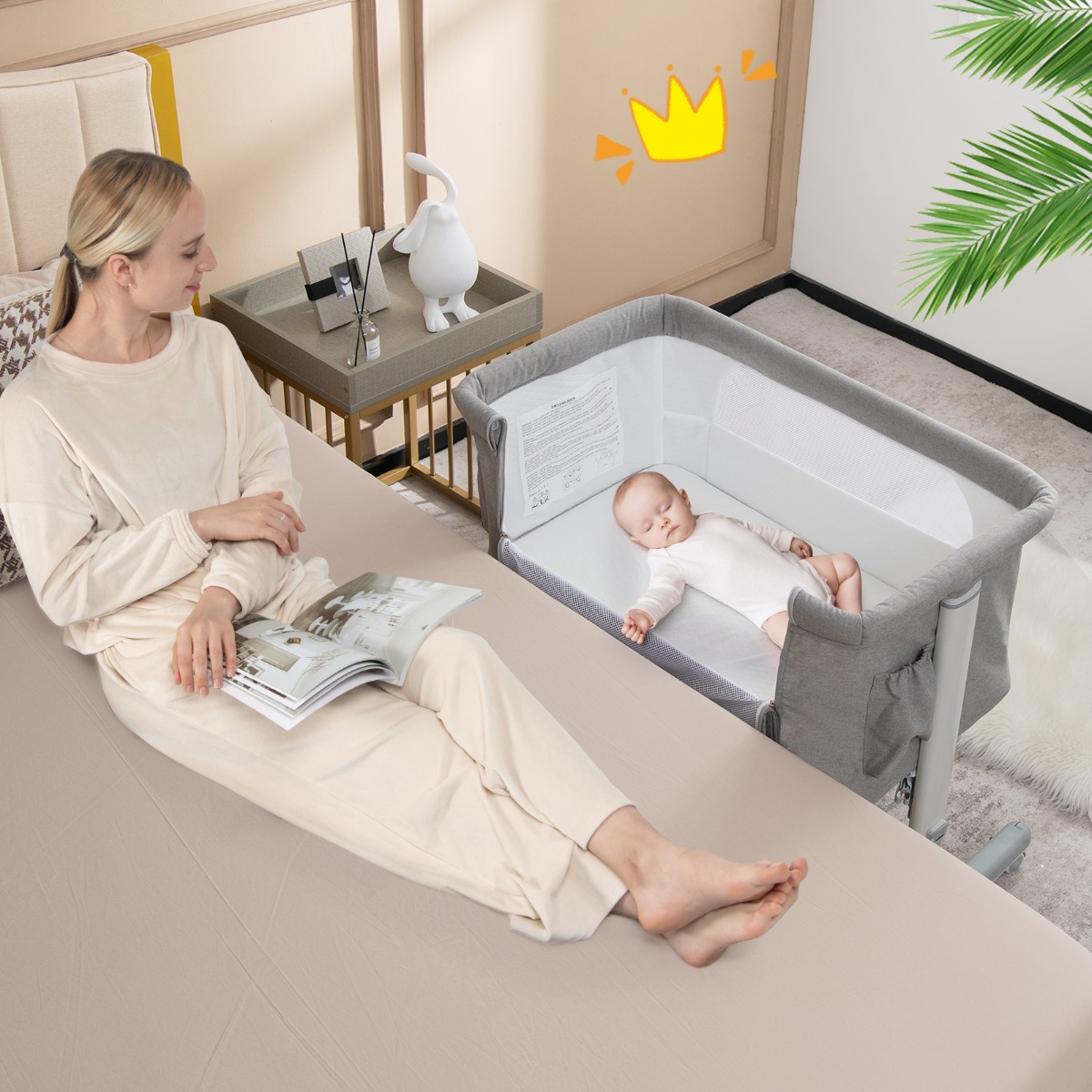 Kūdikio šoninė lovelė šviesiai pilka 3