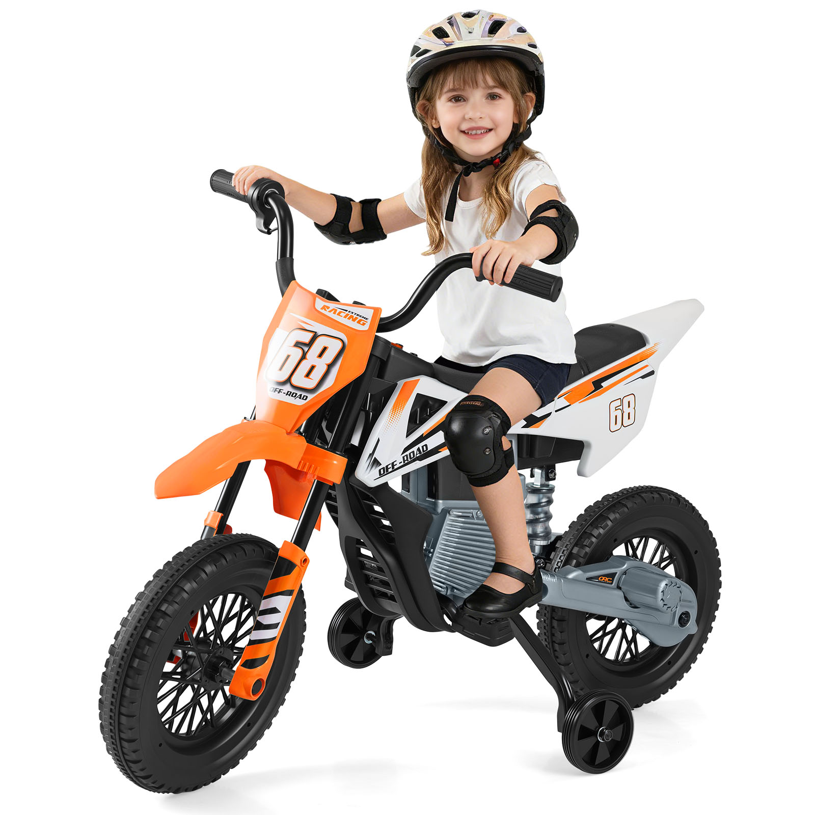 Vaikiškas elektrinis motociklas oranžinis