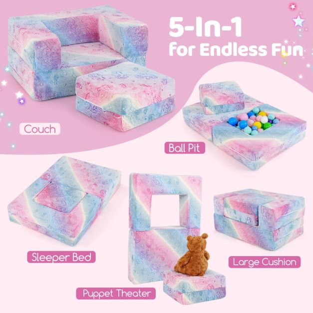 Žaidimų sofa Pilka dinozauras / Vaivorykštinė vienaragis 2