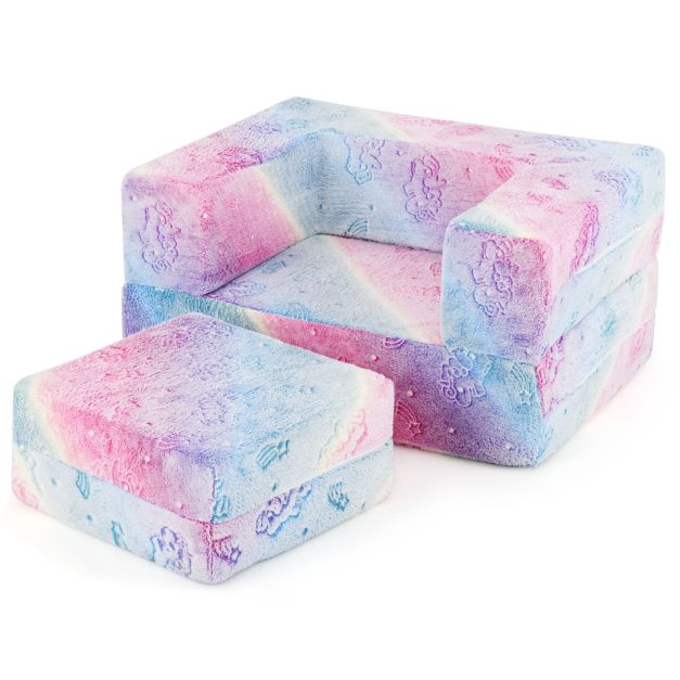 Žaidimų sofa Pilka dinozauras / Vaivorykštinė vienaragis