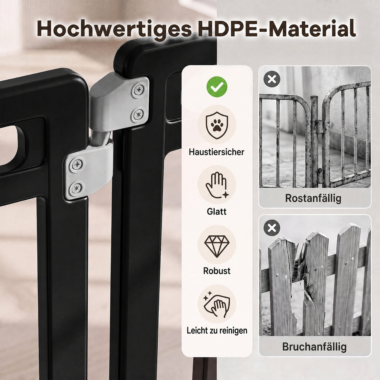 Gyvūnų aptvaras iš HDPE plokščių, juodos ir baltos spalvos, 53,3 × 80 cm