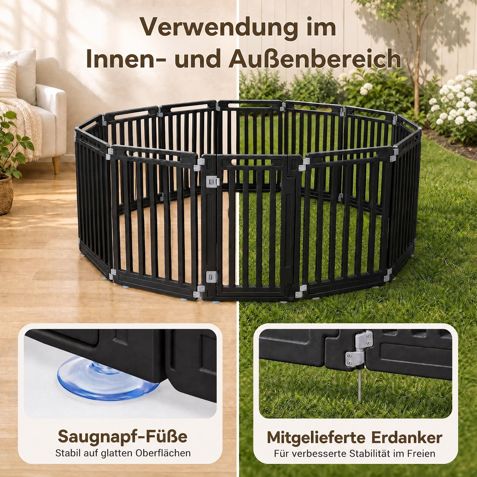 Gyvūnų aptvaras iš HDPE plokščių, juodos ir baltos spalvos, 53,3 × 80 cm 2