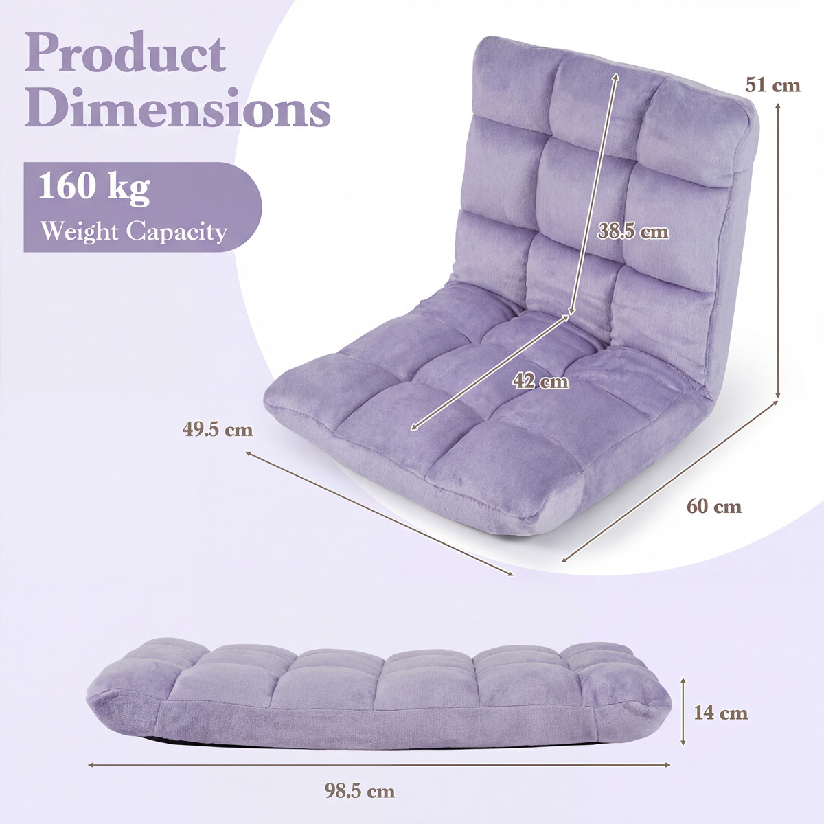 Grindų kėdė šviesiai violetinė