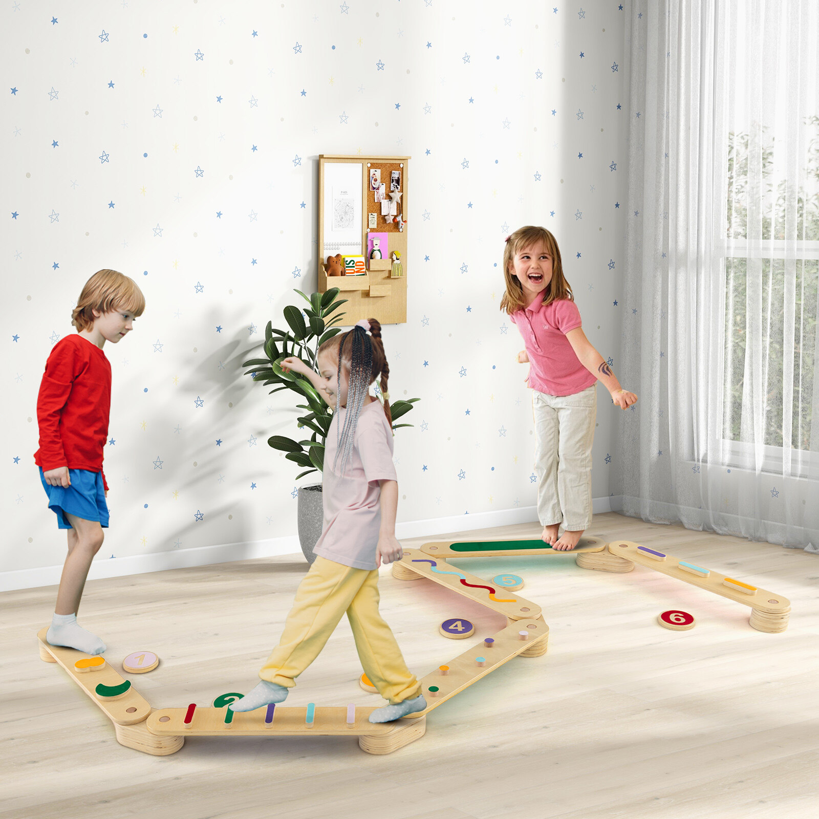 Balansinių sijų rinkinys, dvipusis, medinis, įvairiaspalvis