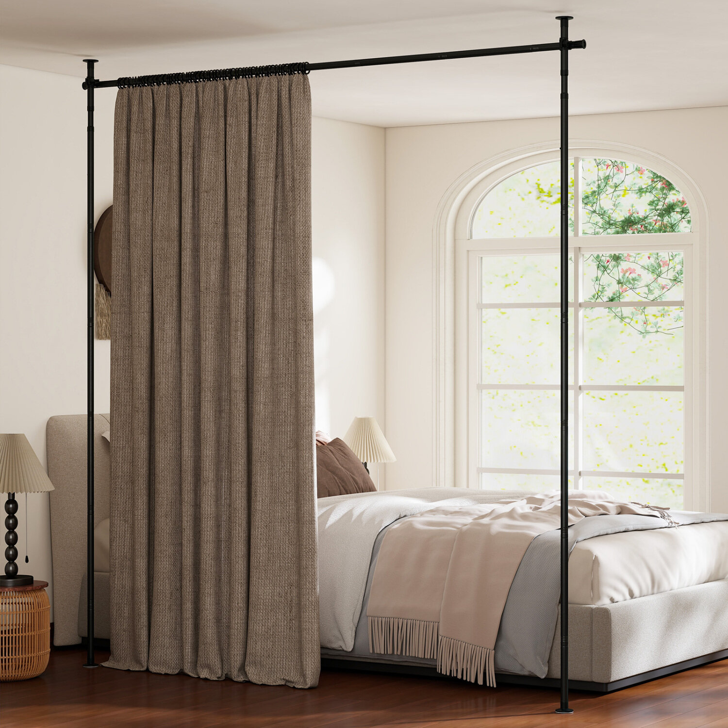 Užuolaidų strypas kambariui atskirti, reguliuojamo pločio ir aukščio, juodas, 71,1–182,9 × 121,9–304,8 cm