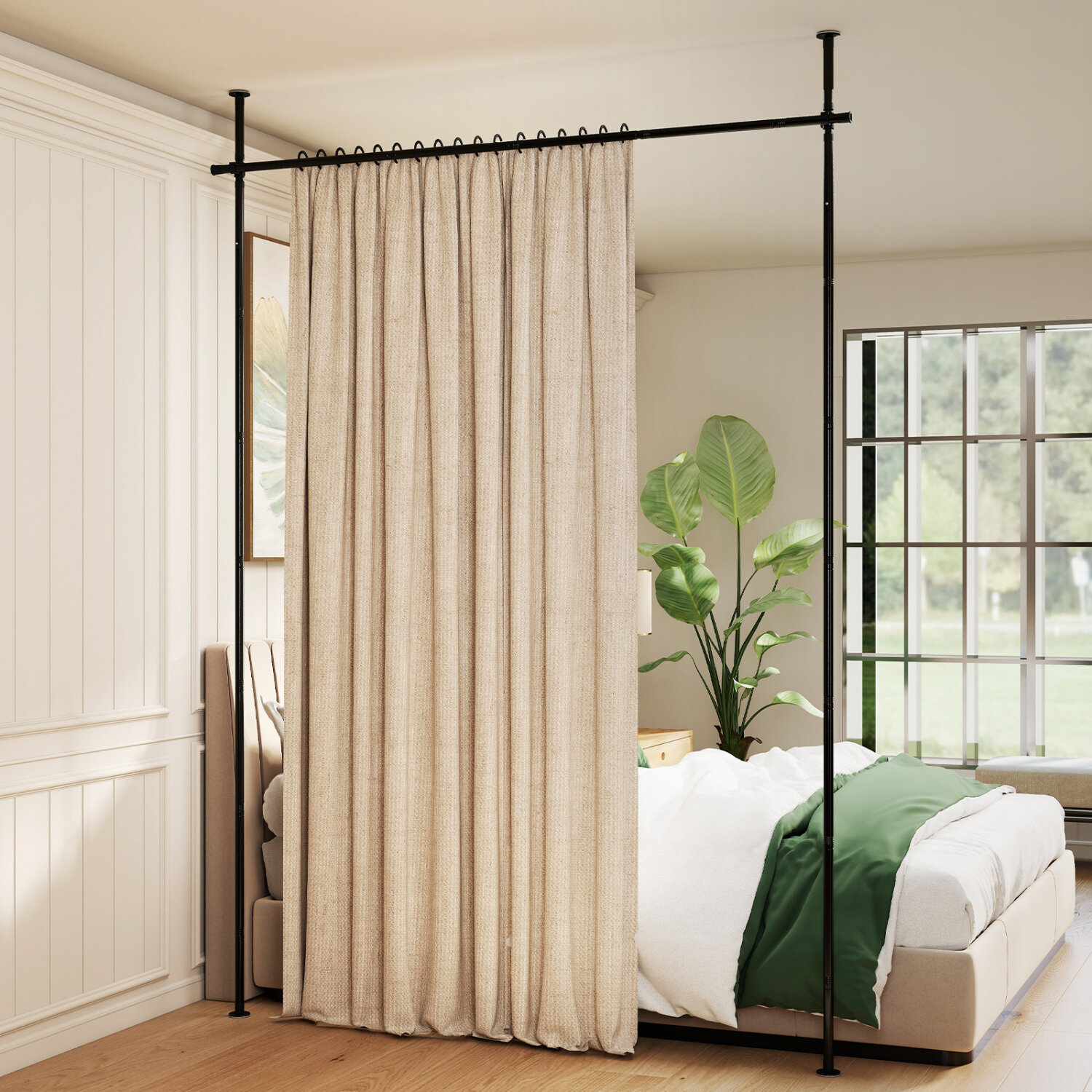 Užuolaidų strypas kambariui atskirti, reguliuojamo pločio ir aukščio, juodas, 71,1–182,9 × 121,9–304,8 cm 2