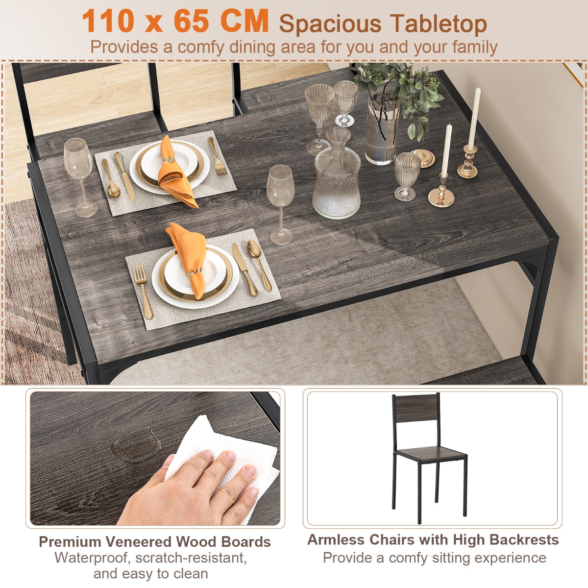 Valgomojo komplektas Rustic Brown/Gray 4 vnt. 2