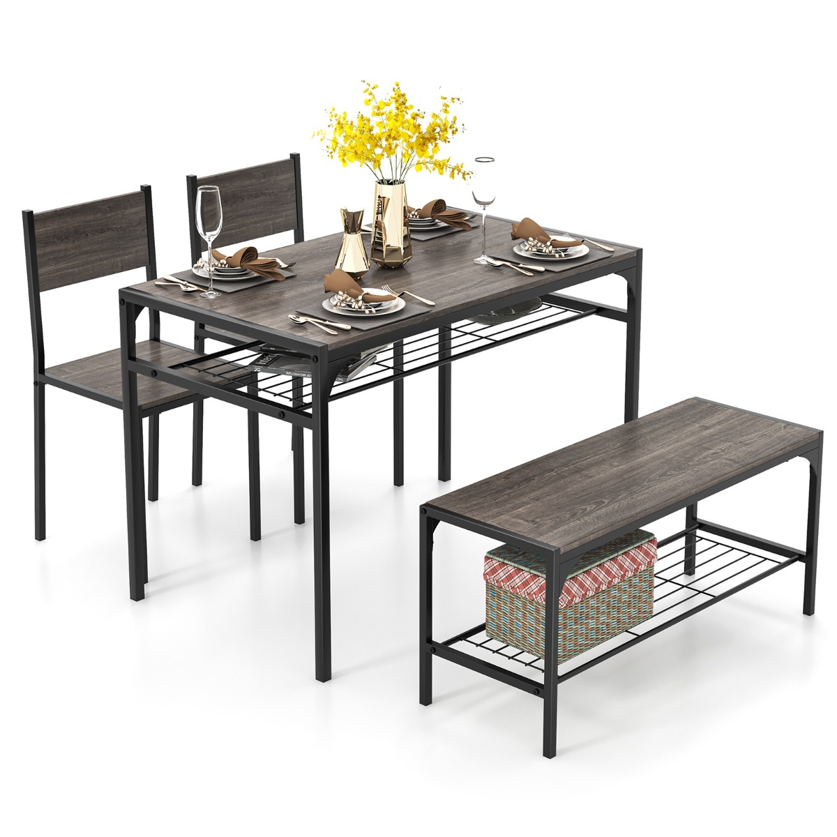 Valgomojo komplektas Rustic Brown/Gray 4 vnt.