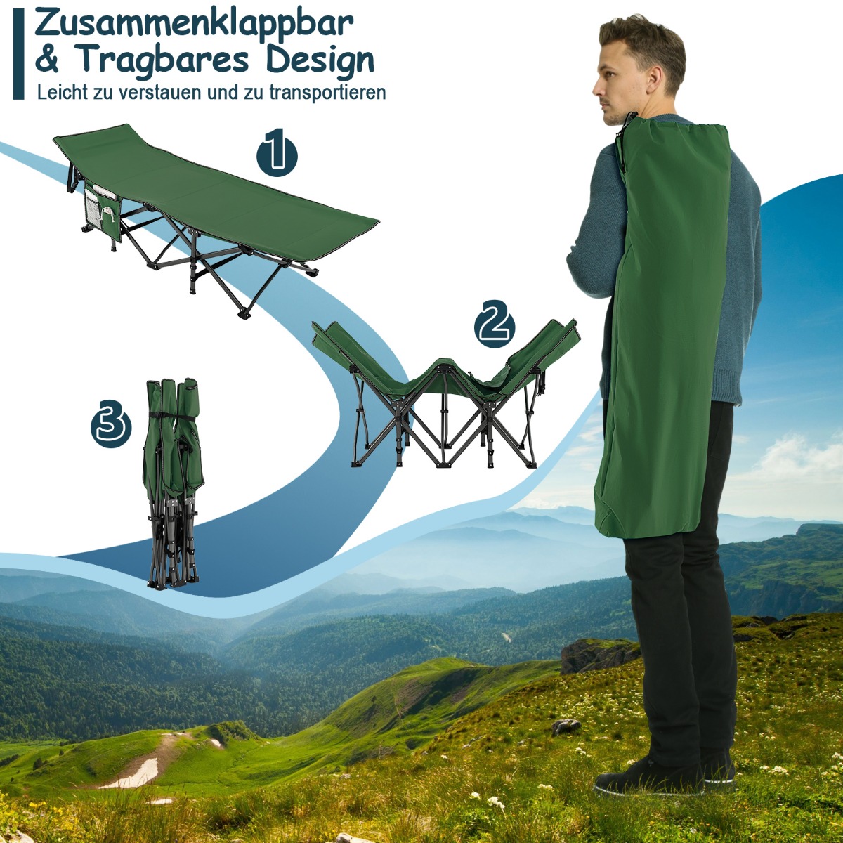 Sulankstoma kempingo lova 190 x 70 x 54 cm