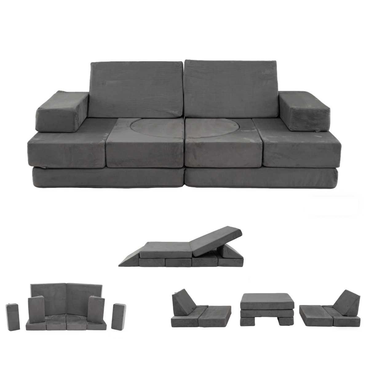 Vaikiška modulinė sofa tamsiai pilka 12 vnt.