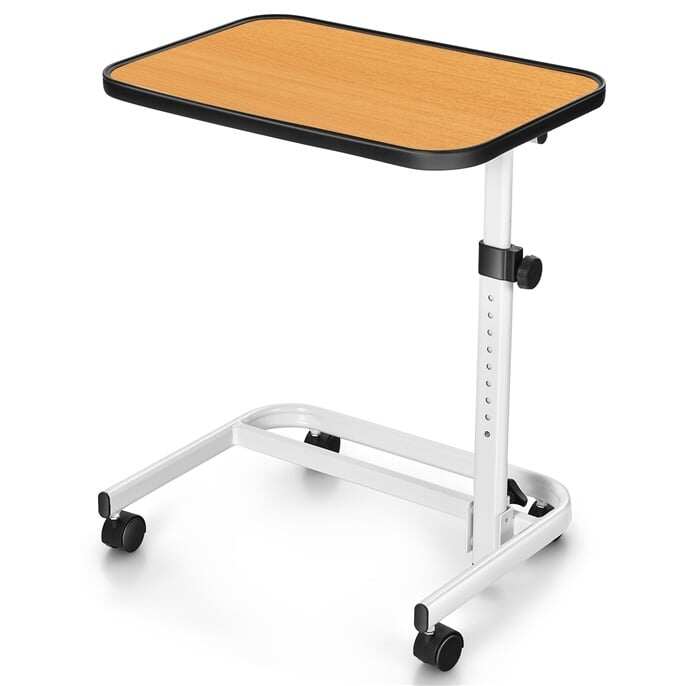 Lovos staliukas reguliuojamo aukščio ir pakreipiamu stalviršiu, natūralios medienos spalvos ir baltas, 80,5 × 40,5 × 73–94 cm
