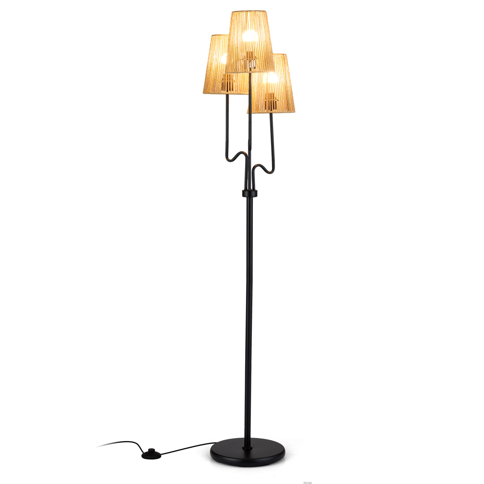 Pastatomas šviestuvas, 3 E27 lizdai, kojinis jungiklis, juodas, 175 cm