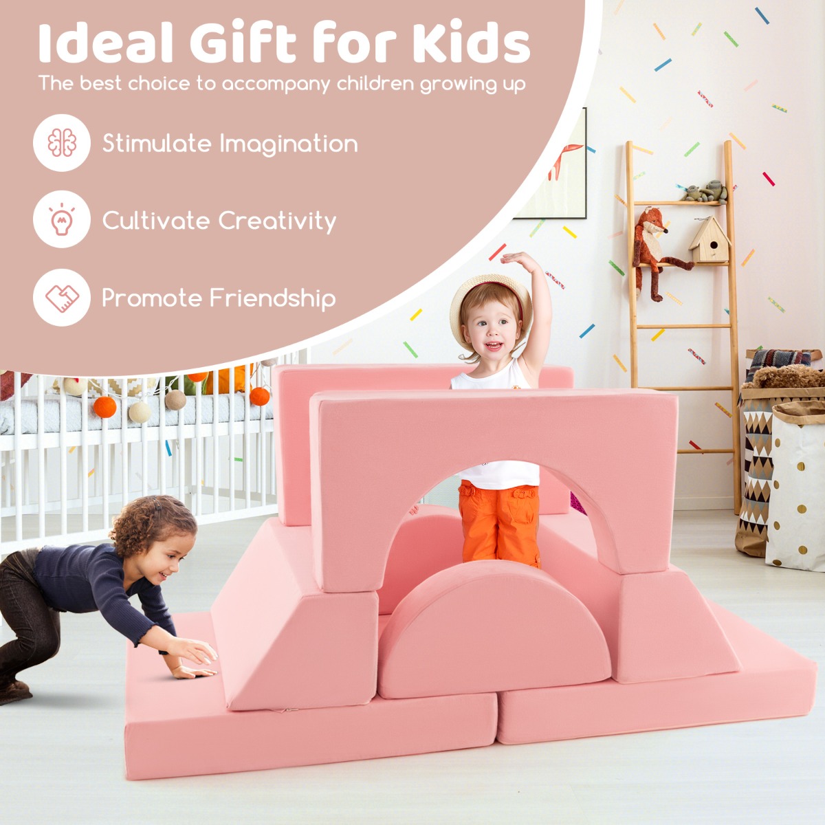 Vaikų modulinė sofa Pilka/Rožinė 8 vnt. 2