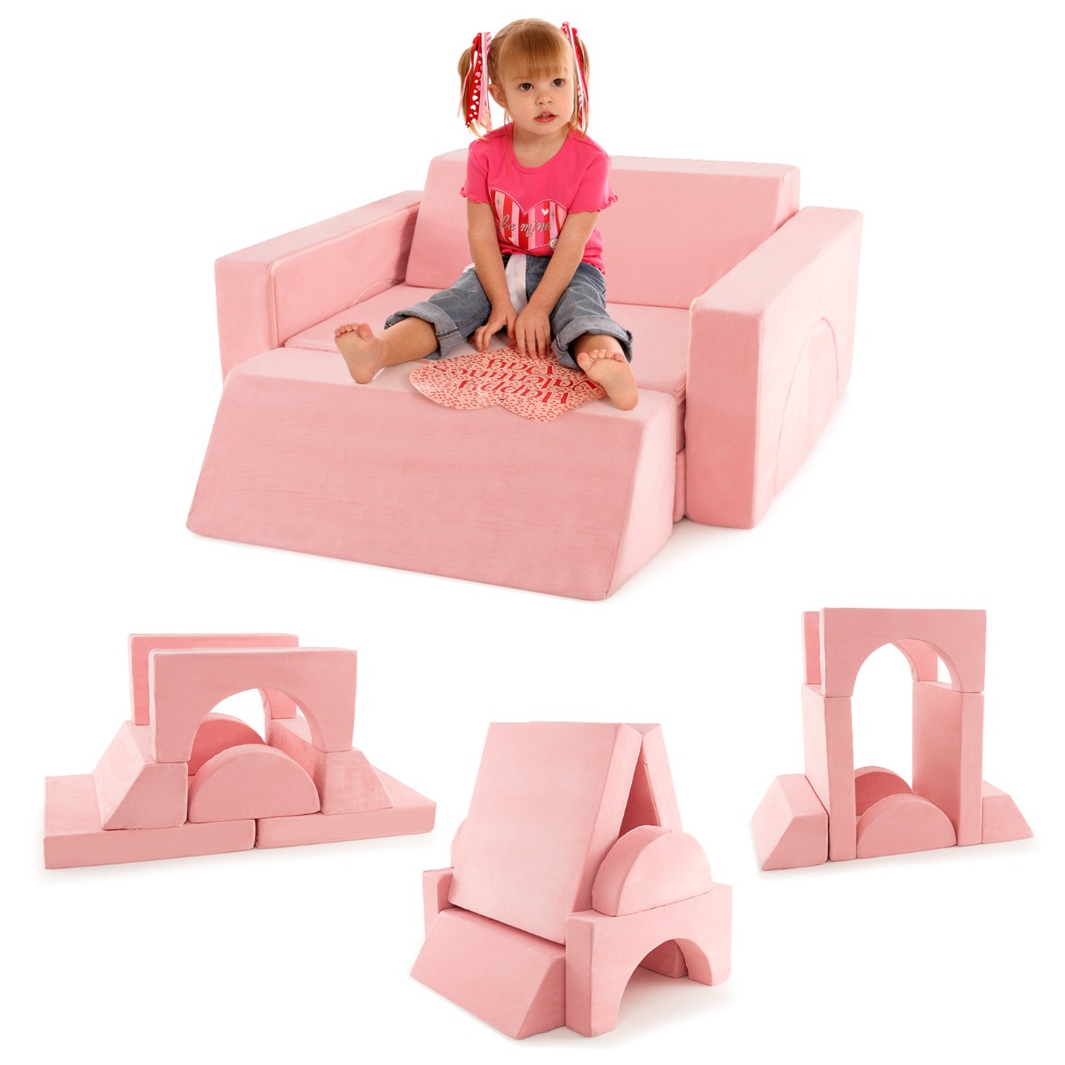 Vaikų modulinė sofa Pilka/Rožinė 8 vnt.