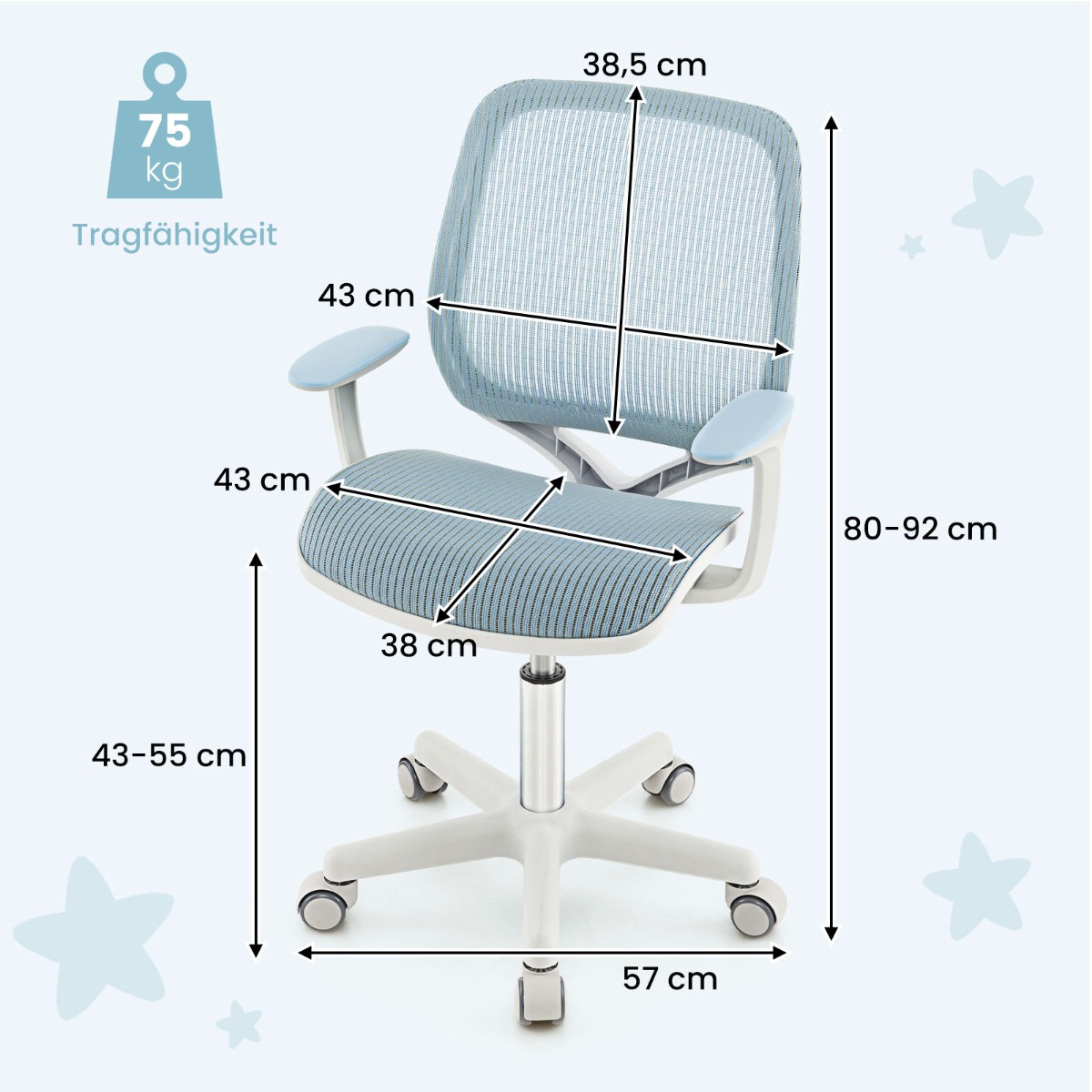 Rašomasis stalas ir sukama kėdė, mėlyna, 1 komplektas 2