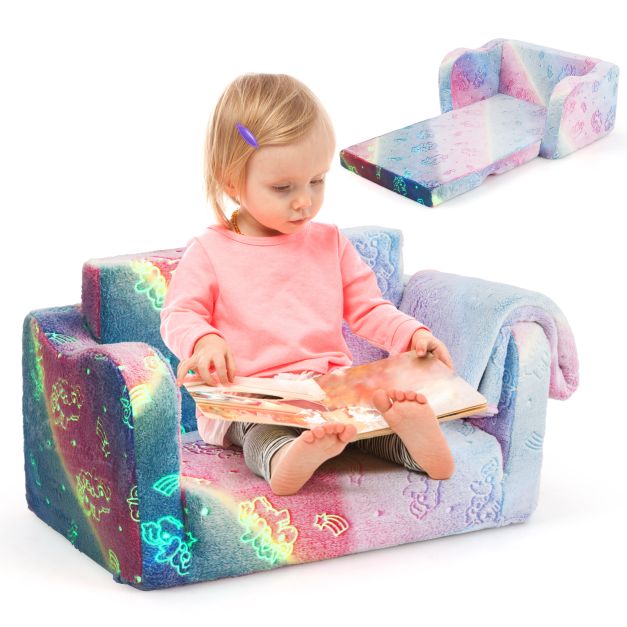 Vaikų sofa su antklode Pilka/Rožinė