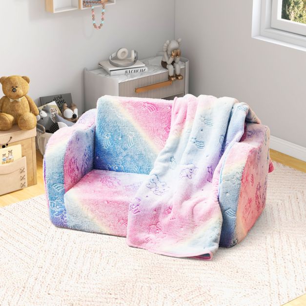 Vaikų sofa su antklode Pilka/Rožinė