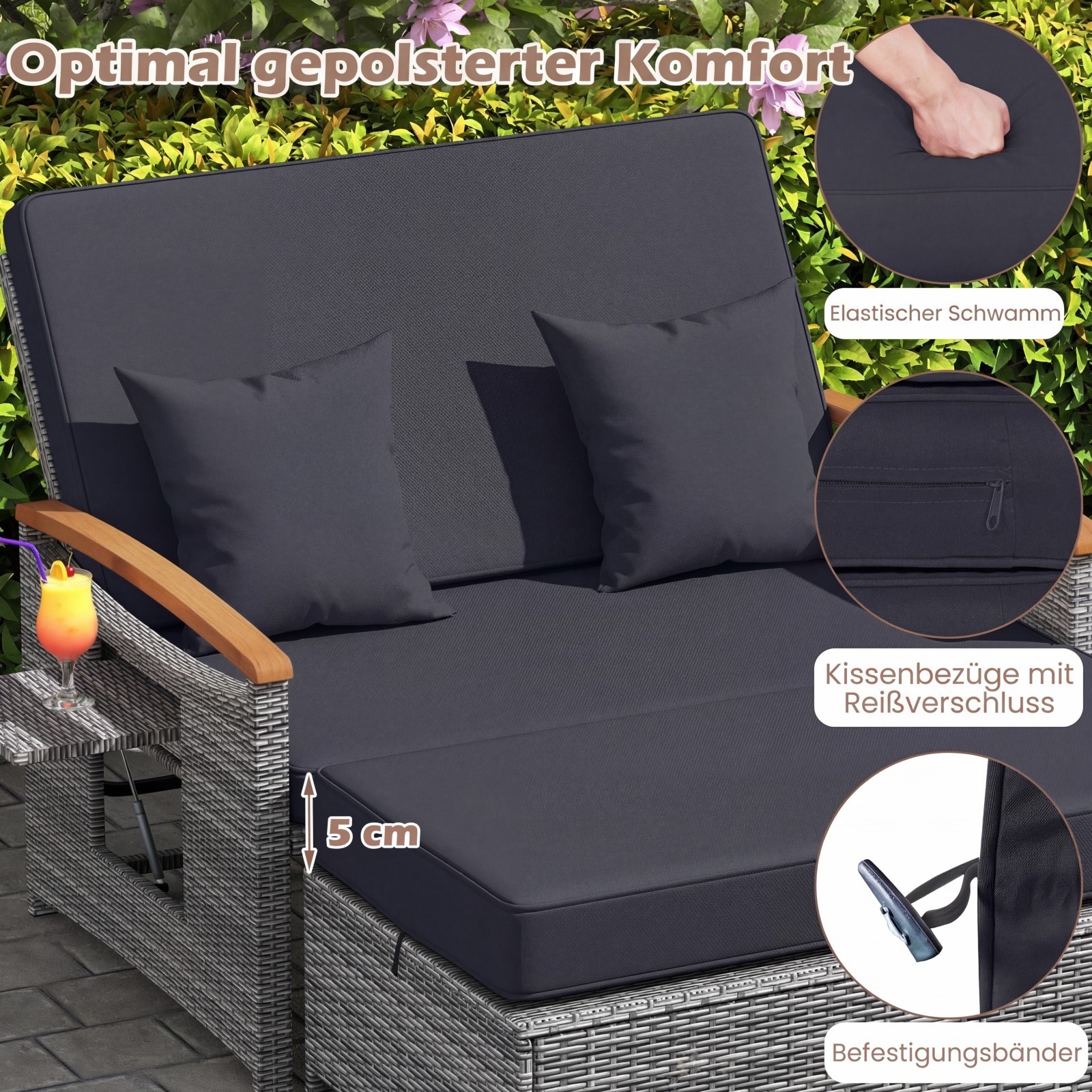 Sodo sofa juoda 2 vnt.