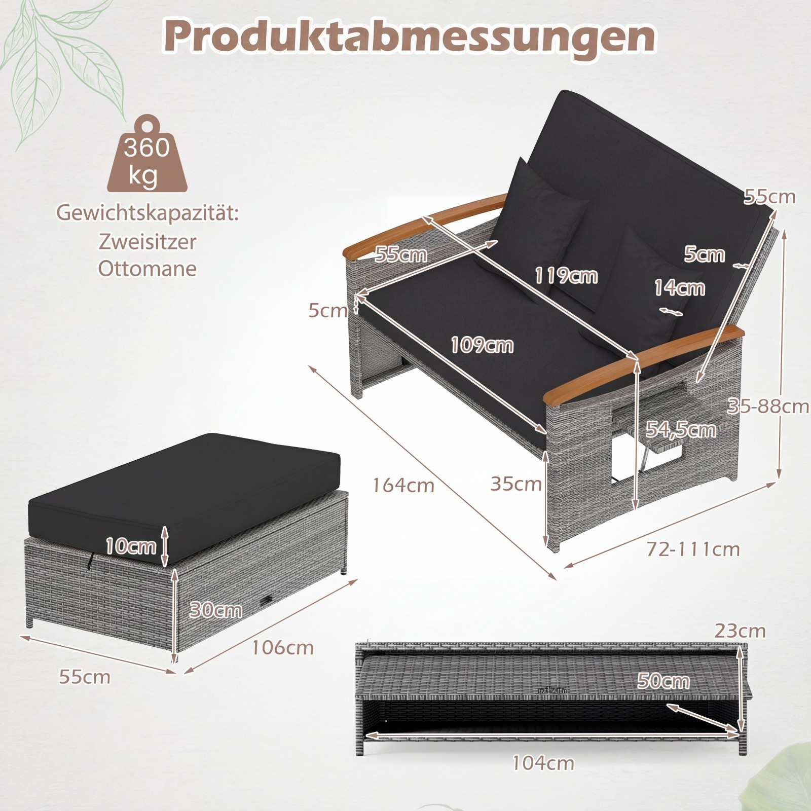 Sodo sofa juoda 2 vnt. 2