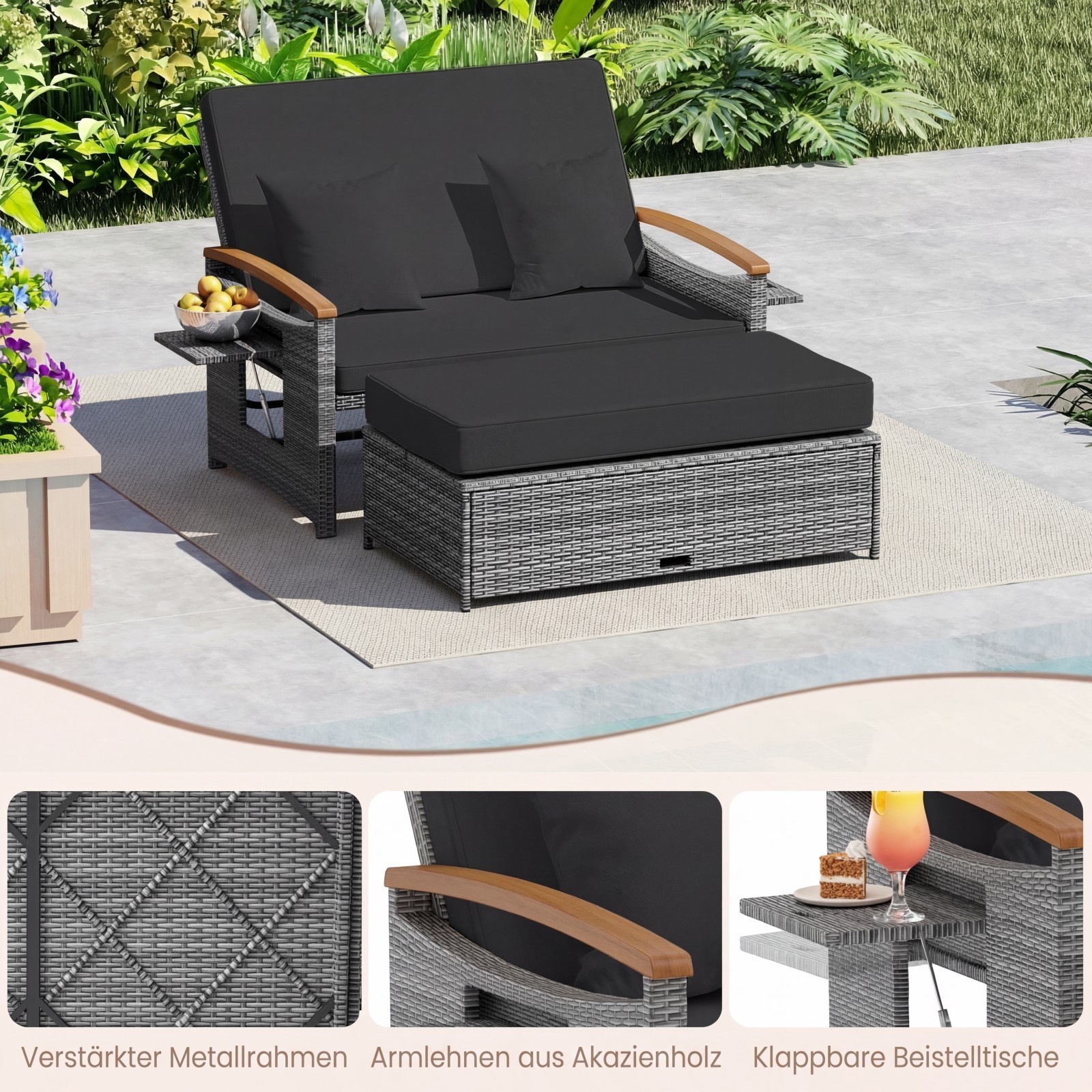 Sodo sofa juoda 2 vnt. 3