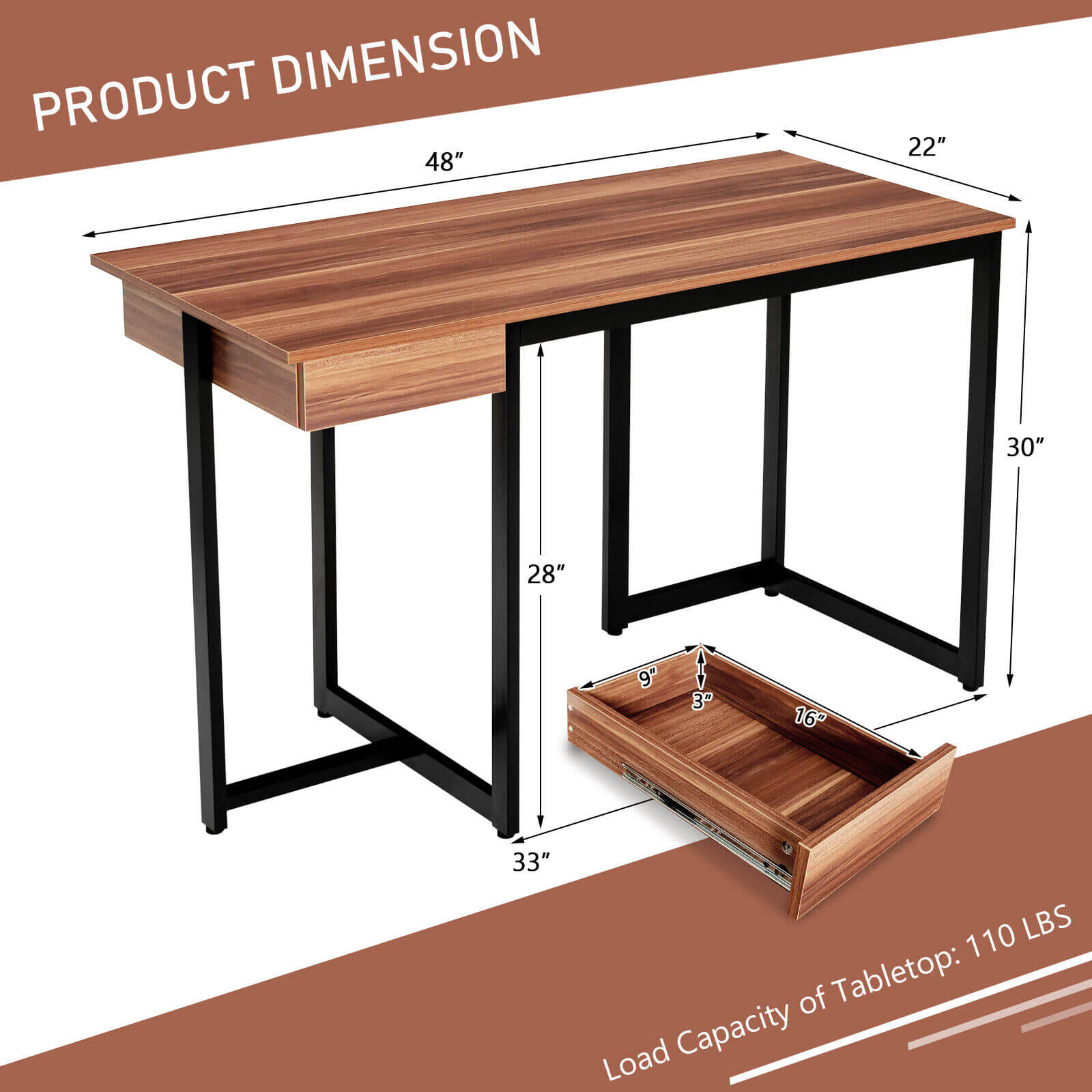 Kompiuterio stalas 121.9 x 55.9 x 76.2 cm 3