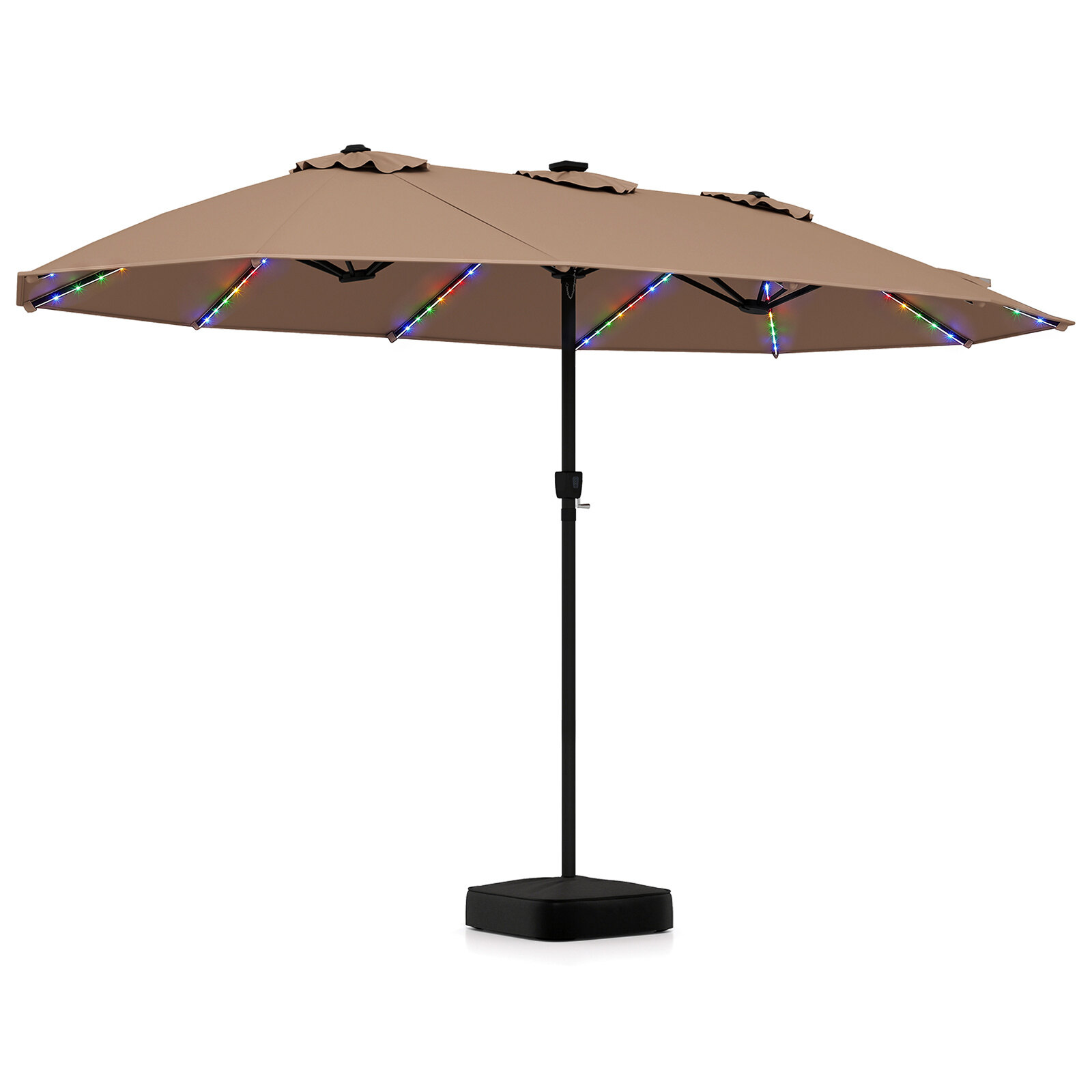 Sodo skėtis, dvipusis, su LED apšvietimu, rudas, 436 × 258 × 254 cm