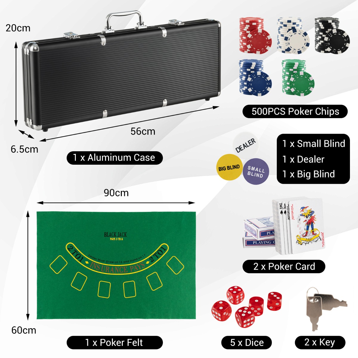 Pokerio žetonų rinkinys juoda/sidabrinė 500 vnt. 3