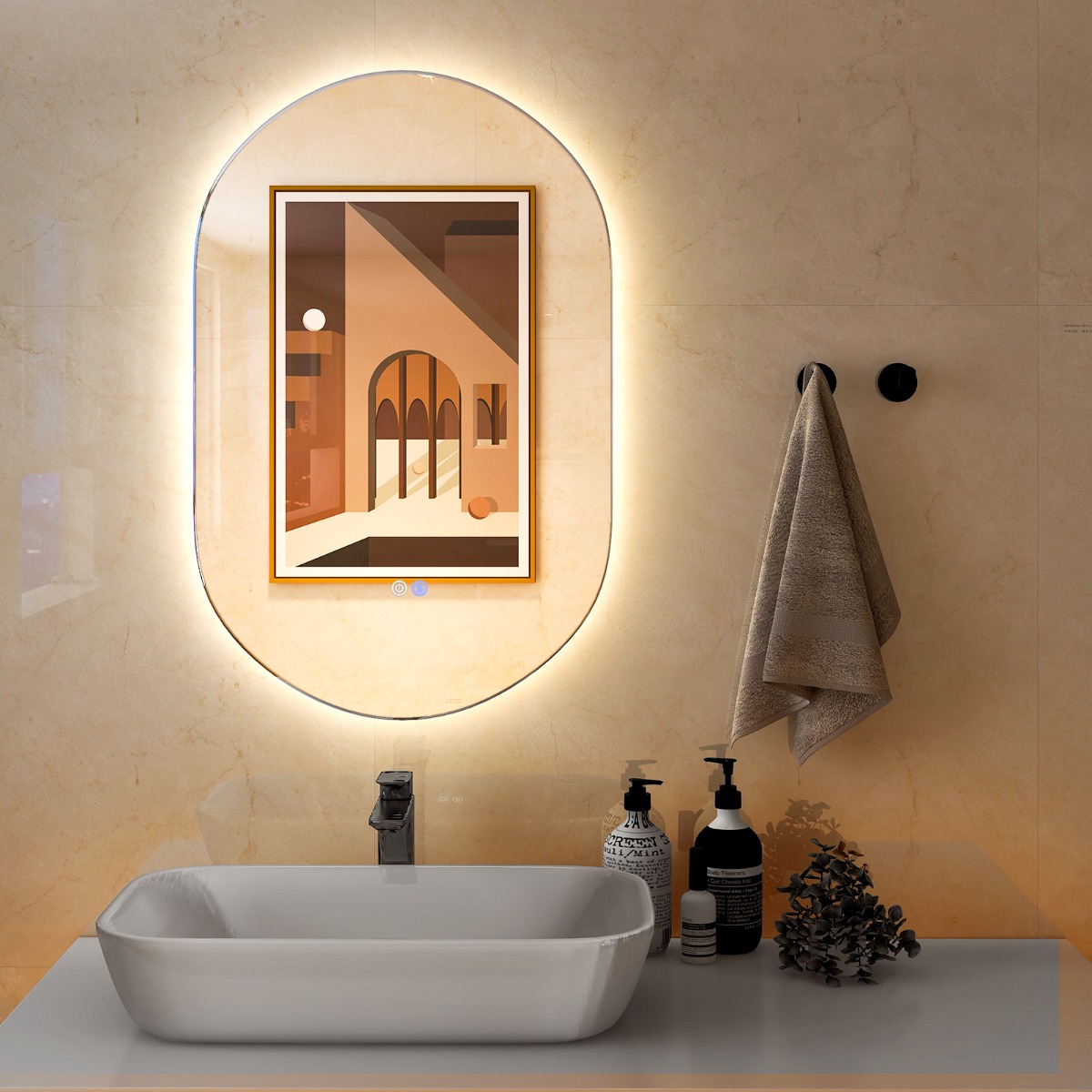 Sieninis LED veidrodis 80 x 50 cm
