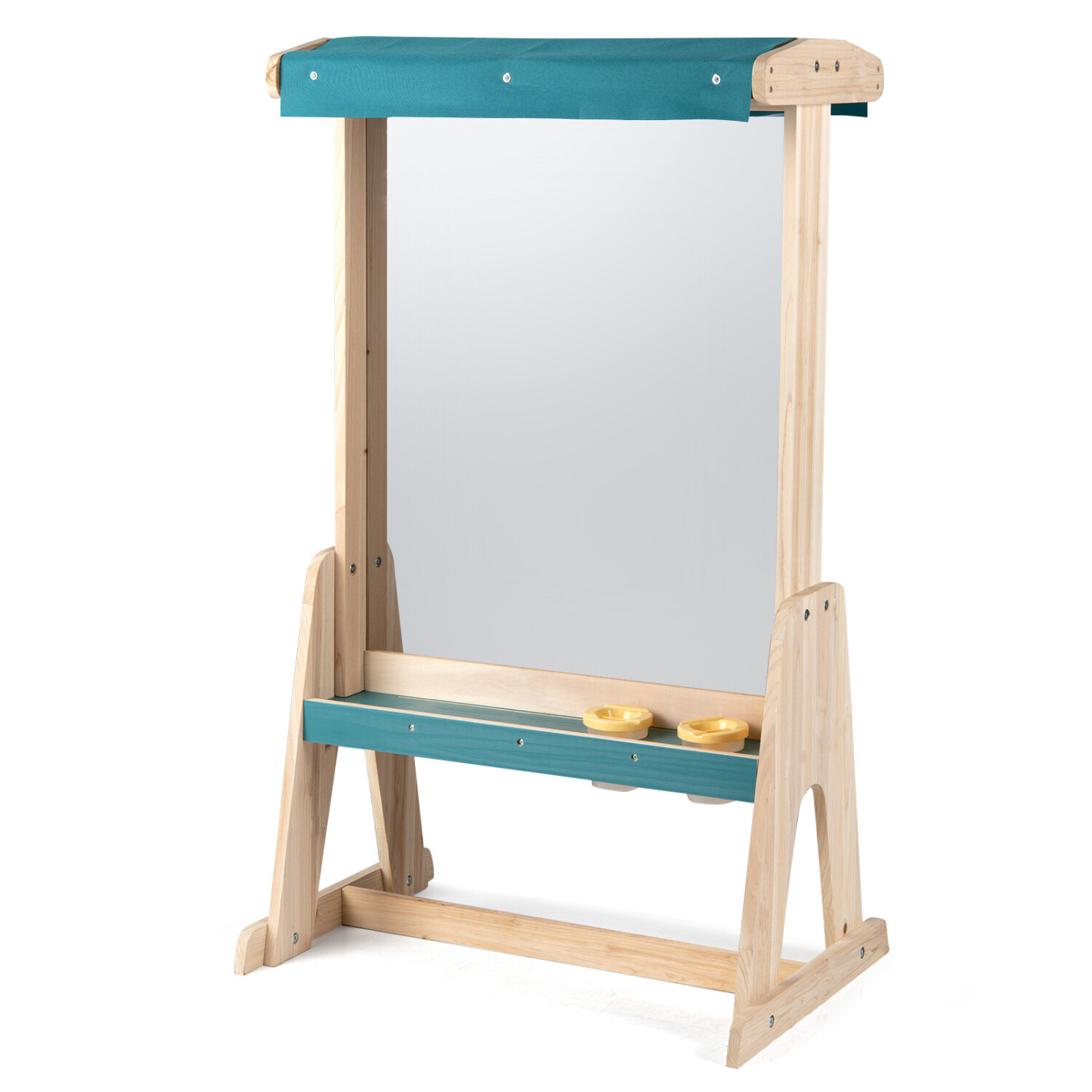 Vaikiškas molbertas su skaidria lenta ir popieriaus ritiniu, natūralios medienos ir žalios spalvos, 64,8 × 44,5 × 110,5 cm 3