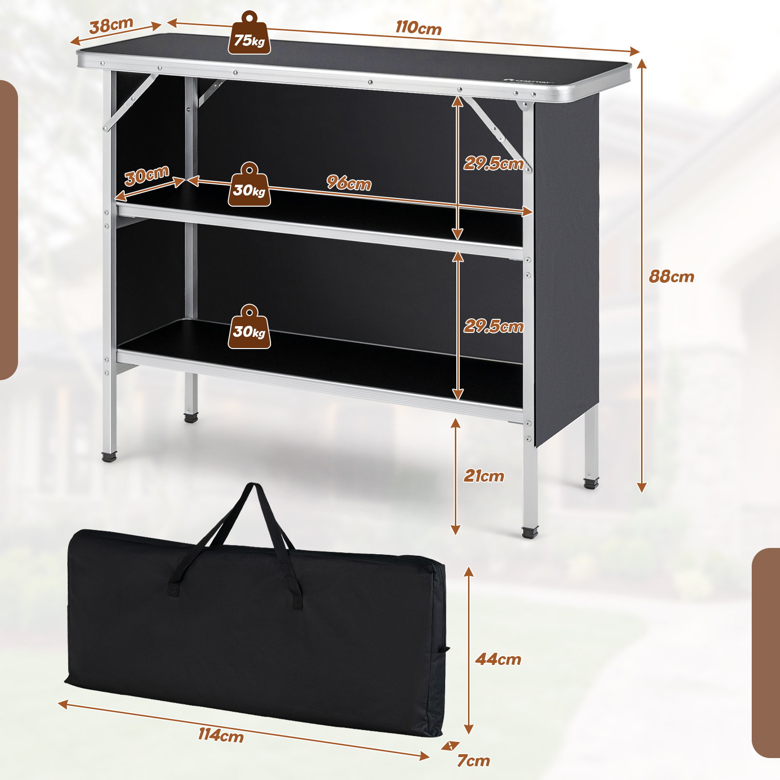 Sulankstomas stalas 110 x 38 x 88 cm 3
