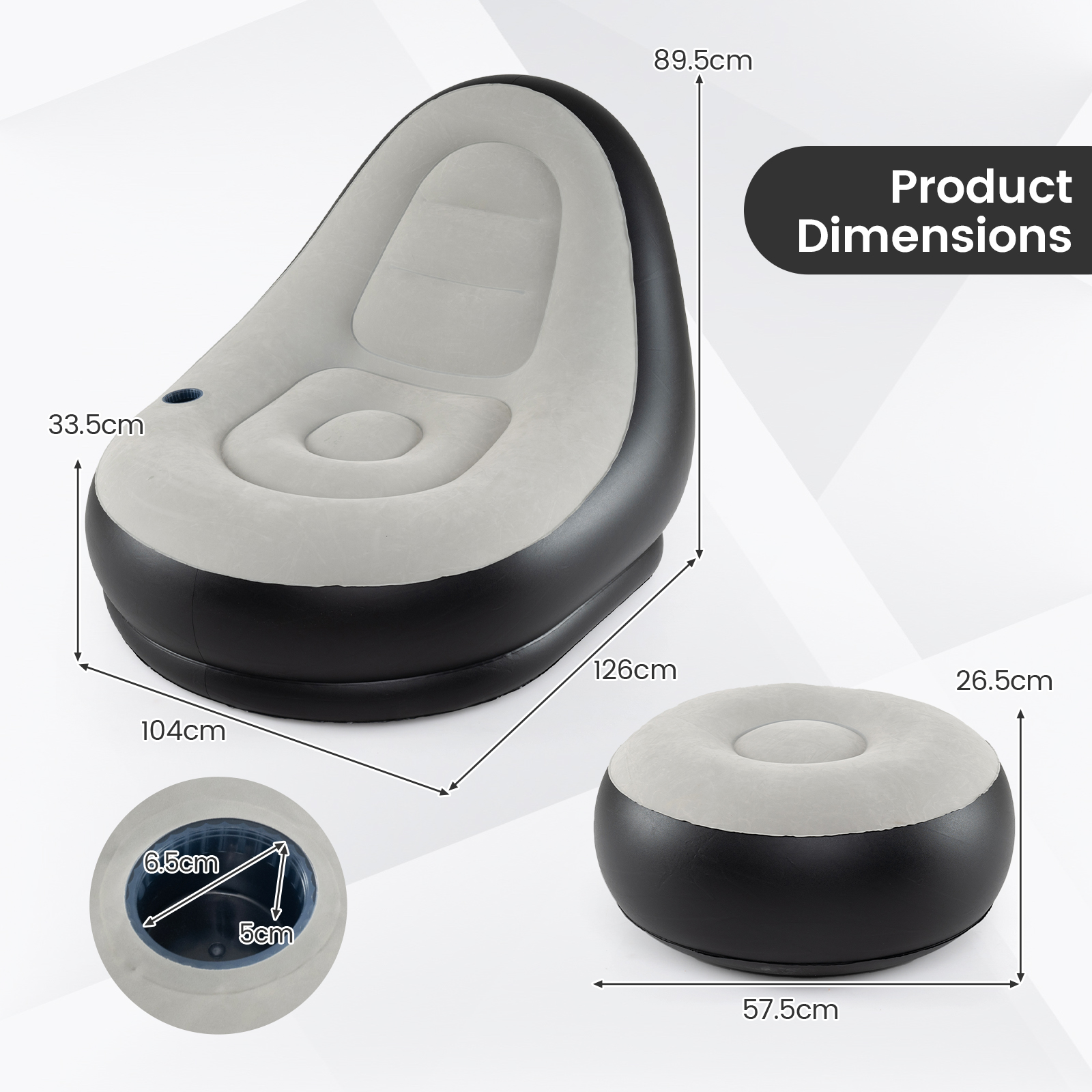 Pripučiama sofa su pufu pilka ir juoda 3