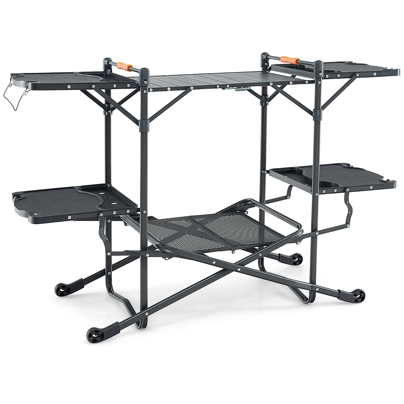 Turistinis virtuvės stalas su aliuminio stalviršiu, juodas, 134,6 × 54,6 × 87,6 cm