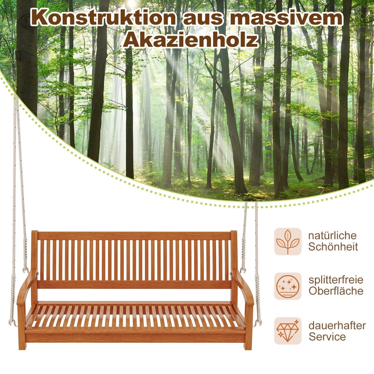 Supamas suolas iš akacijos medienos, iki 360 kg, natūralios spalvos, 138 × 62 × 60 cm 2