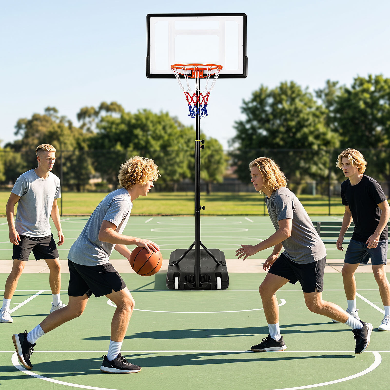 Basketbola statīvs ar regulējama augstuma grozu, melns, 76 × 46 × 263–308 cm 2