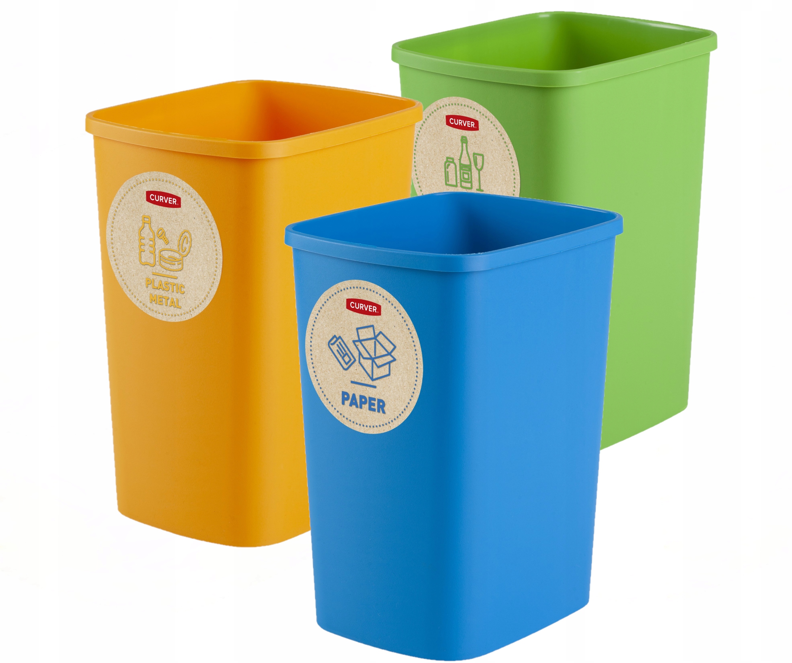 Deco Flip Bin 3x25L mėlynas/žalias/geltonas atliekų kibiras be dangčio