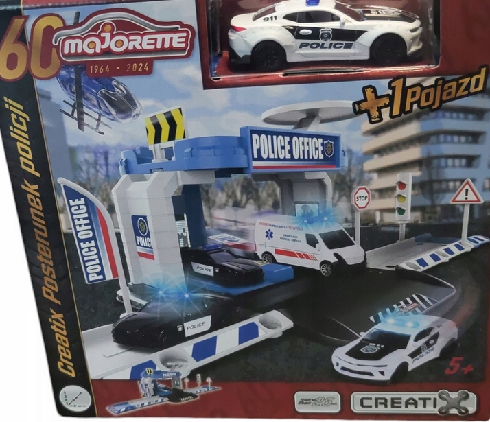 Majorette policijos garažo rinkinys su policijos automobiliu