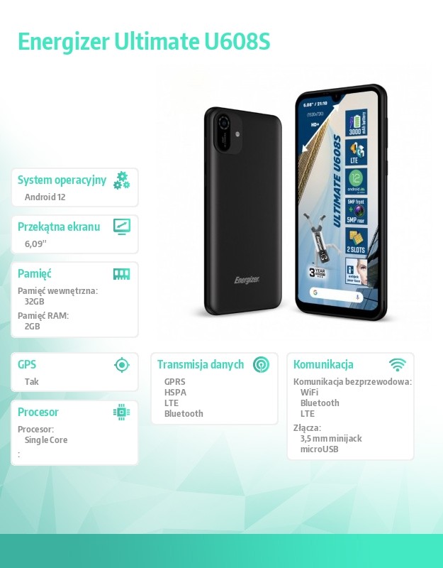 Telefonas energizer ultimate u608s 4g dual sim 2/32gb black