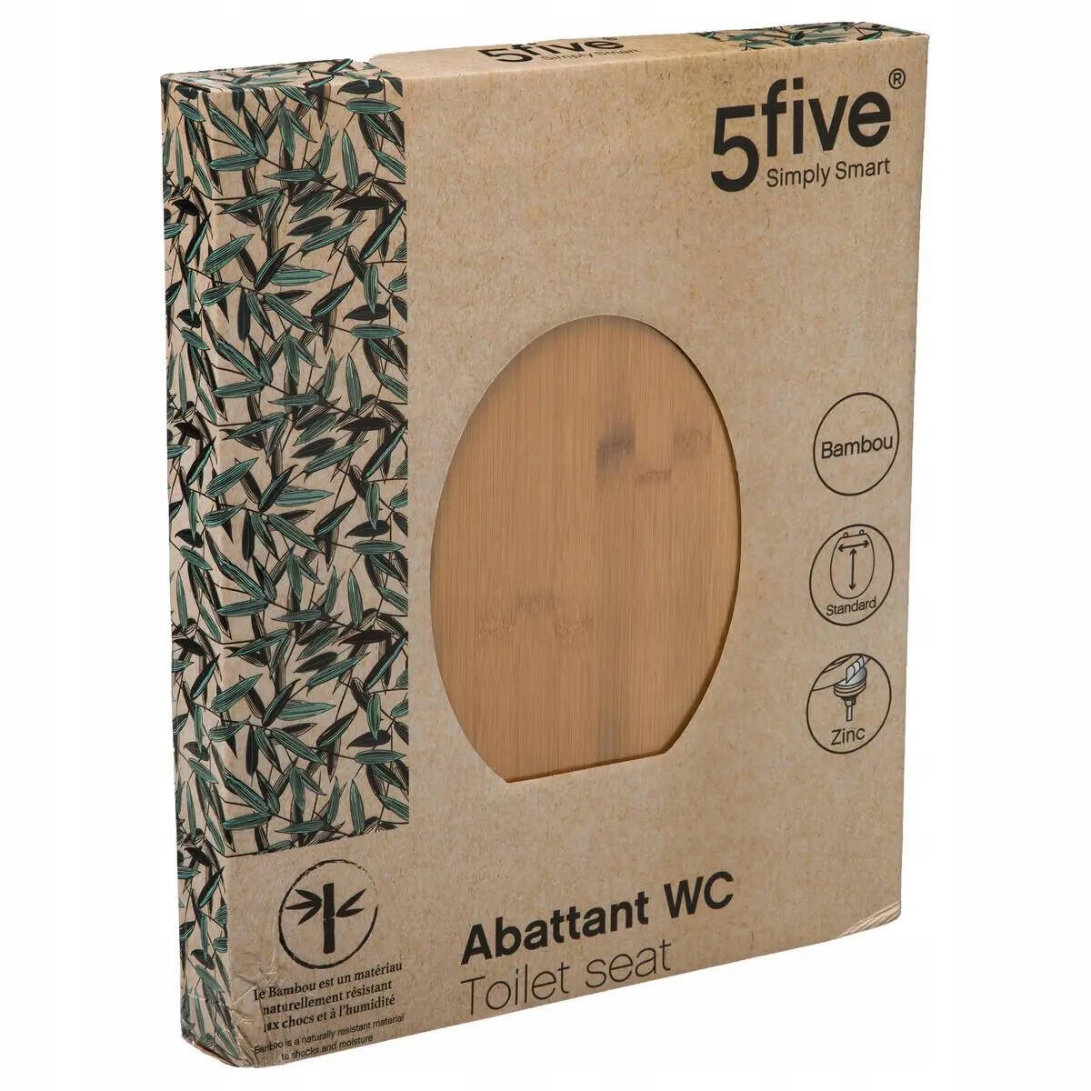 Wc dangtis - 5five - bambukas - universalus - 37x45.5 cm - metaliniai vyriai