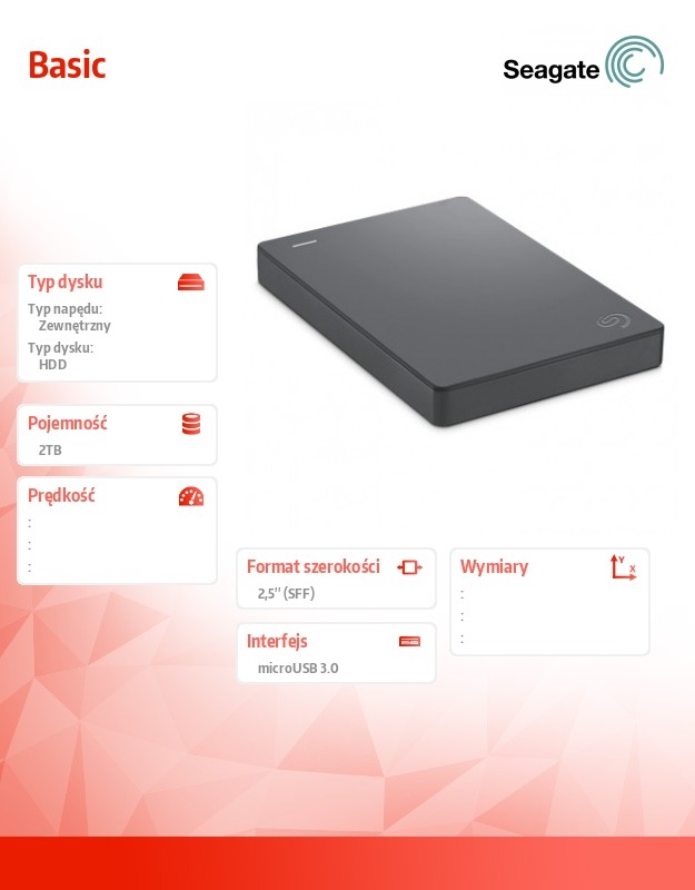 Išorinis Kietasis Diskas Seagate Basic, 2.5'', 2Tb, Usb 3.0