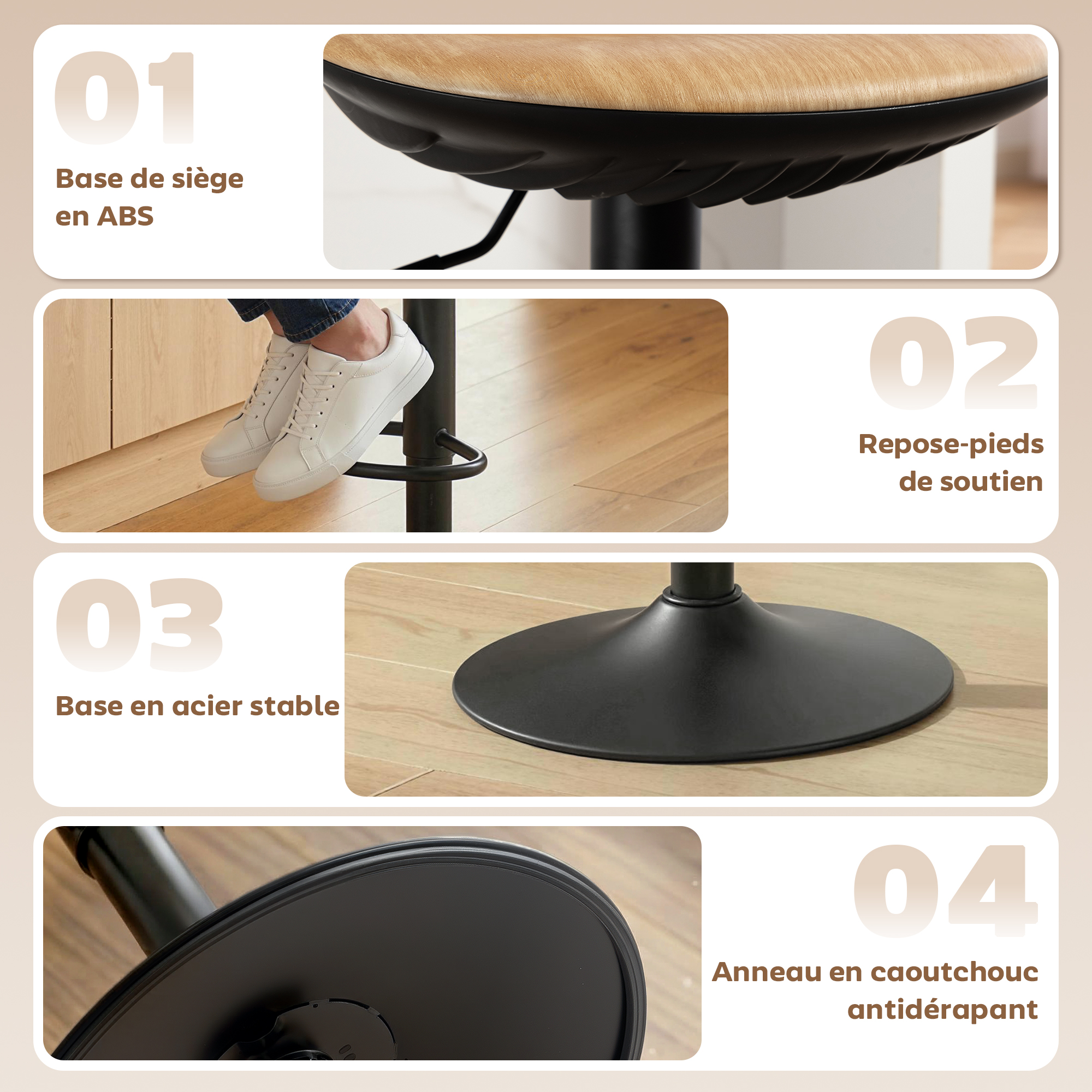 Bāra krēsli, regulējama augstuma, 360° rotējoši, ozola un melnas krāsas, 40 × 40 × 63–84 cm, 2 gab. 3