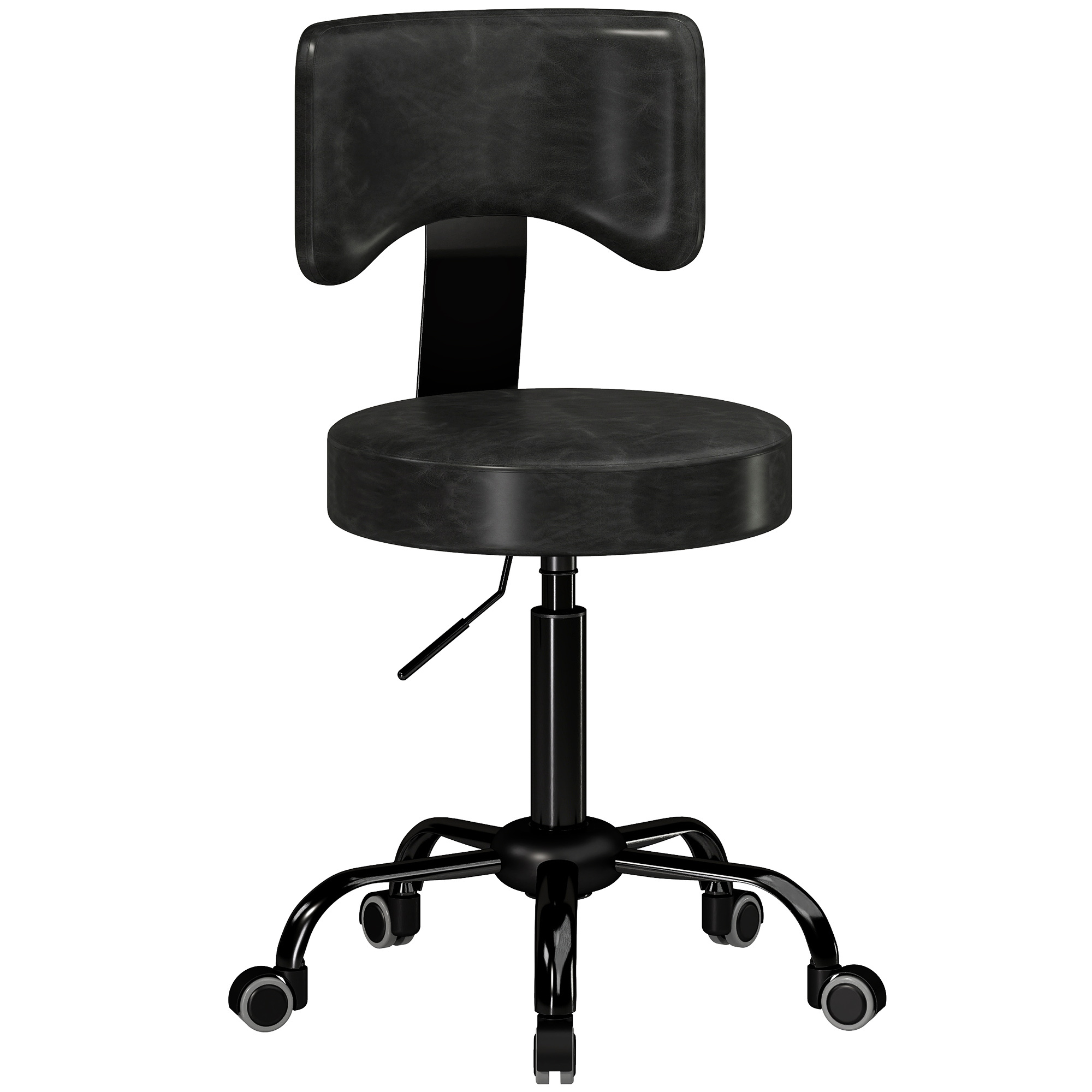Saloninė taburetė su atlošu, juoda, 34,5 × 34,5 × 72–87,5 cm