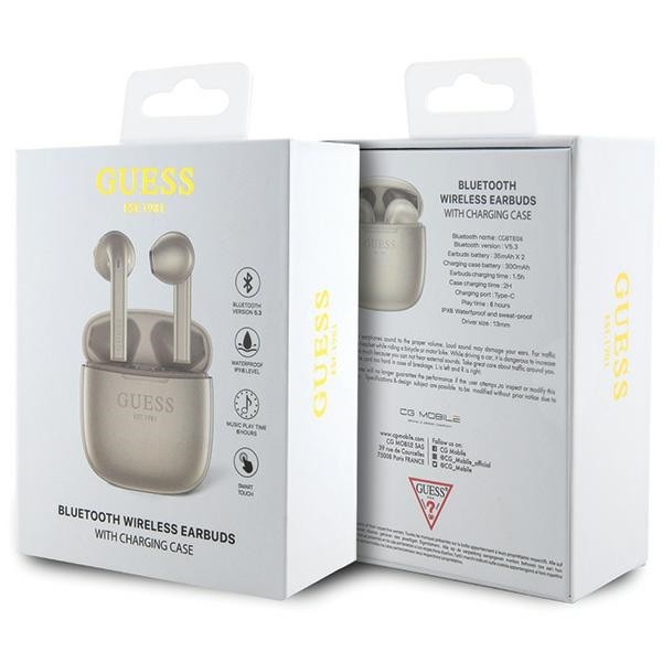 Guess słuchawki bluetooth gutwst26psd tws + stacja dokująca złoty|gold classic est logo