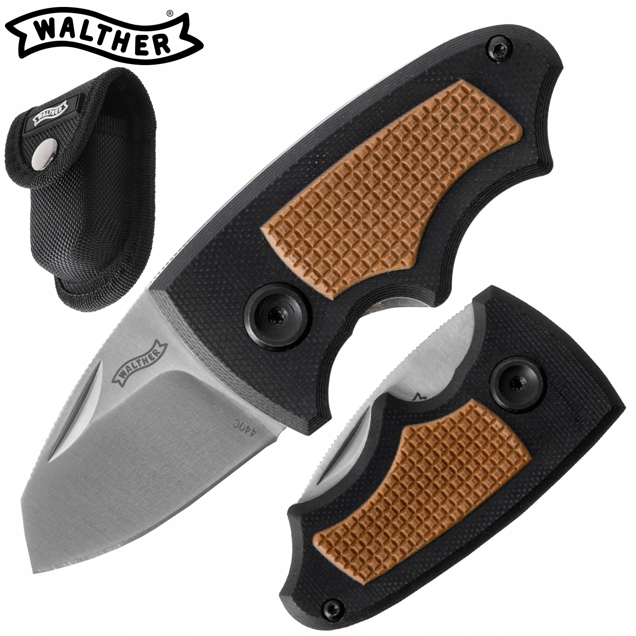 Walther Sulankstomas mini peilis MK40, ašmenys 3,9 cm, su dėklu, juodas/rudas