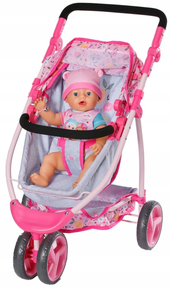 Baby born vežimėlis su baldakimu 36 ir 43 cm lėlėms, sulankstomas, 2 viename
